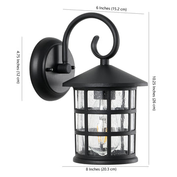 Cadiz 6" Iron/Seeded Glass Cottage Rustic Scrolled Lantern LED Outdoor Lantern - JONATHAN Y